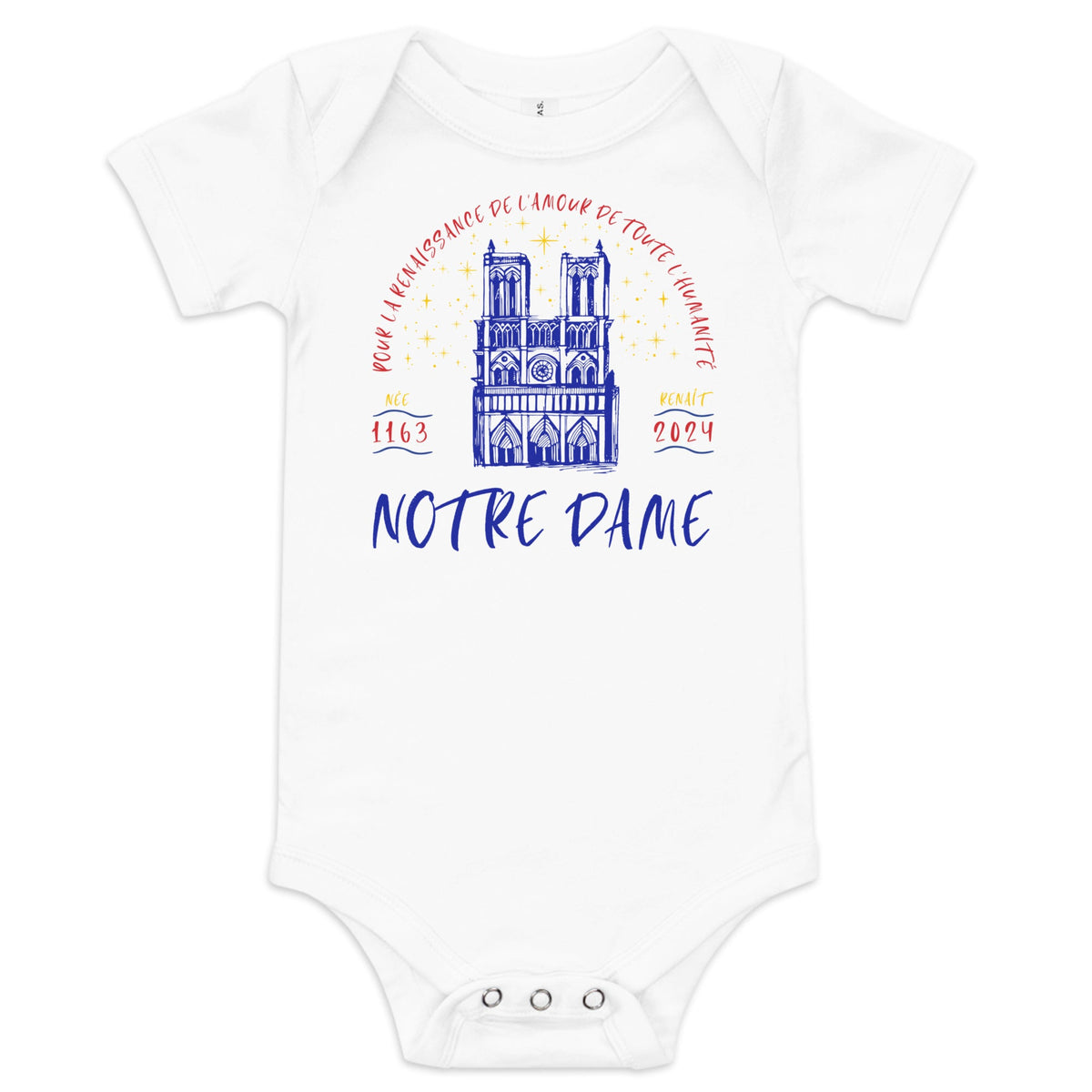 Notre Dame Artsy Baby Short Sleeve Cotton Bodysuit Cotton Baby BodysuitCotton Baby Boy BodysuitCotton Baby Boy Onesies - PUBLIQTEE